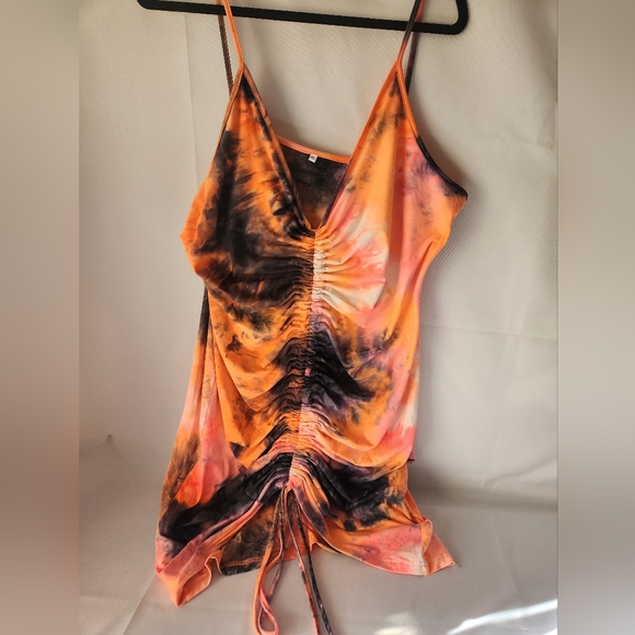 Shein Size 4XL Plus Tie Dye Drawstring Front Ruched Cami Dress - Picture 2 of 5